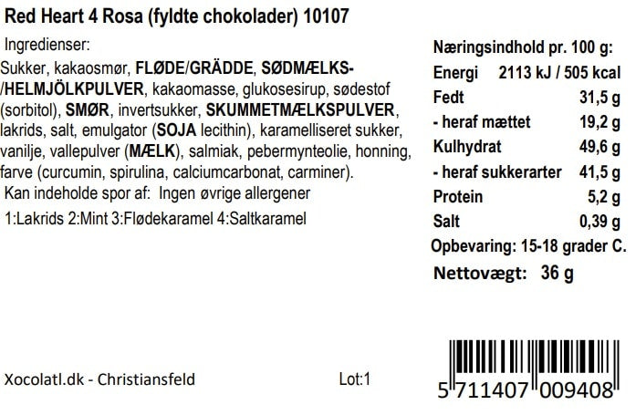 ❤️ Red Heart 4 – Fyldte Chokolader med Lakrids, Karamel, Mint & Nougat ❤️m