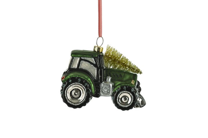 Hængende traktor med juletræ, grøn