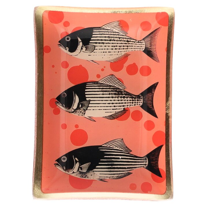 Love Plates glastallerken M – Fiske-motiv, orange/sort