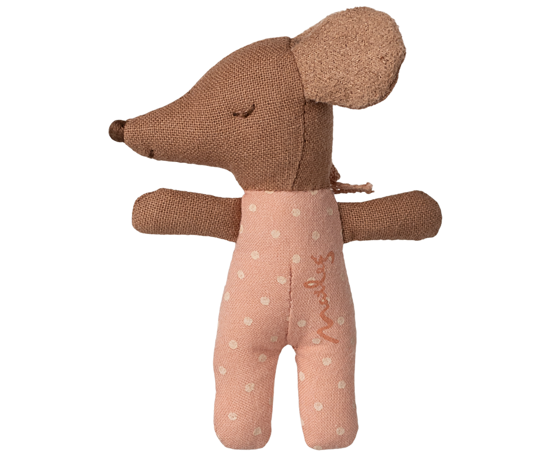Søvnig/vågen baby mus i æske – Rosa