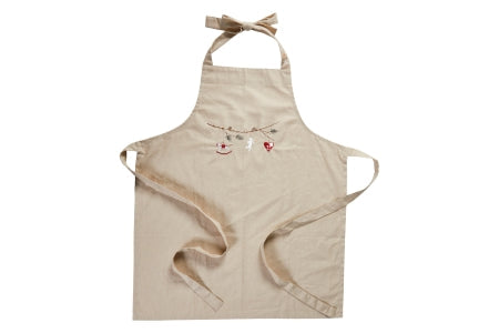 Forklæde m/broderi canvas - bomuld