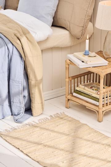 Kludeløber Beige – Håndvævet Bomuldstæppe med Frynser | 60x120 cm