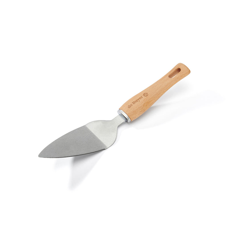 Serveringsske i rustfrit stål med ergonomisk trægreb