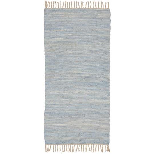 🧶 Kludeløber Lyseblå – Håndvævet Bomuldstæppe med Frynser | 60 x 120 cm