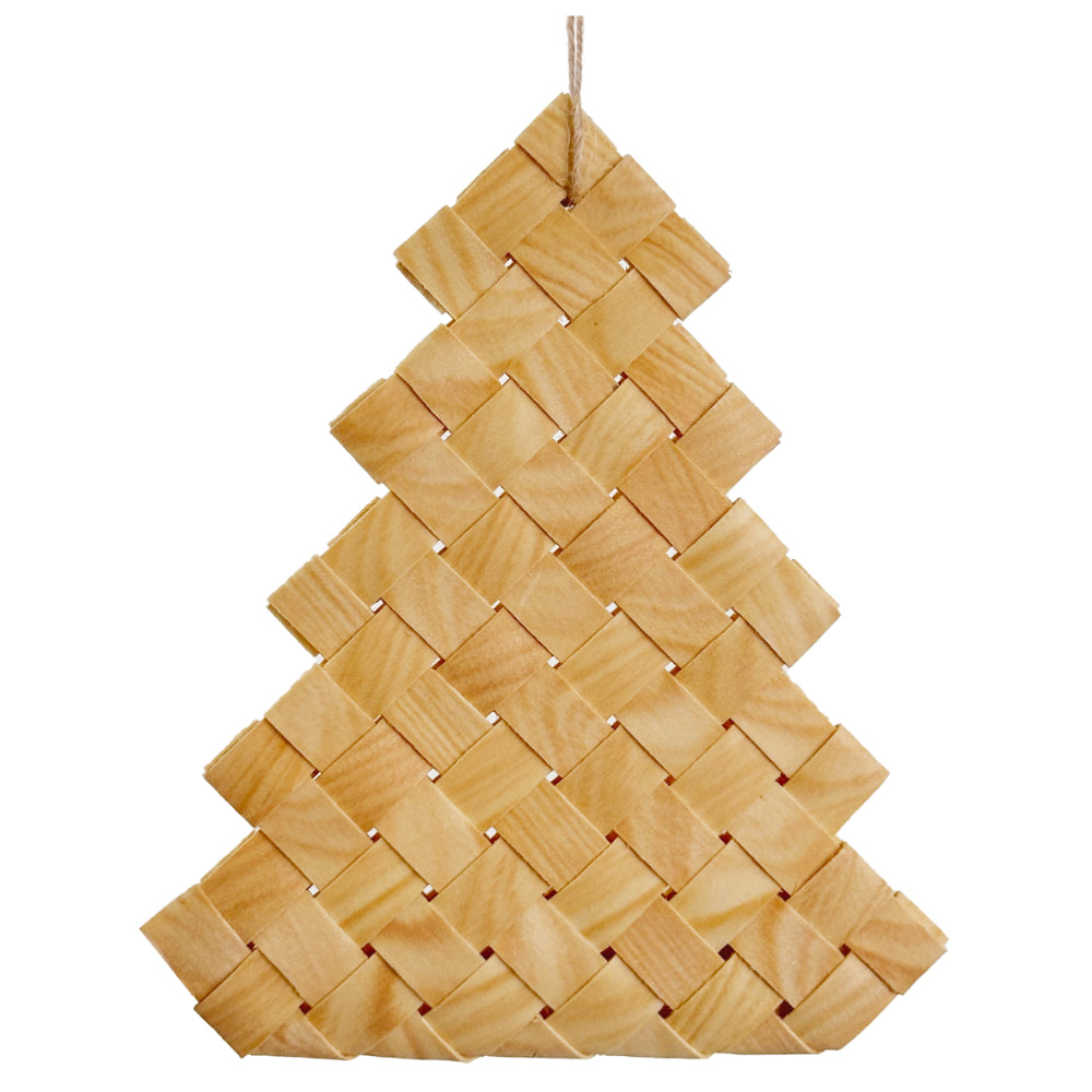 Flettet juletræ ornament i træ natur 13 cm