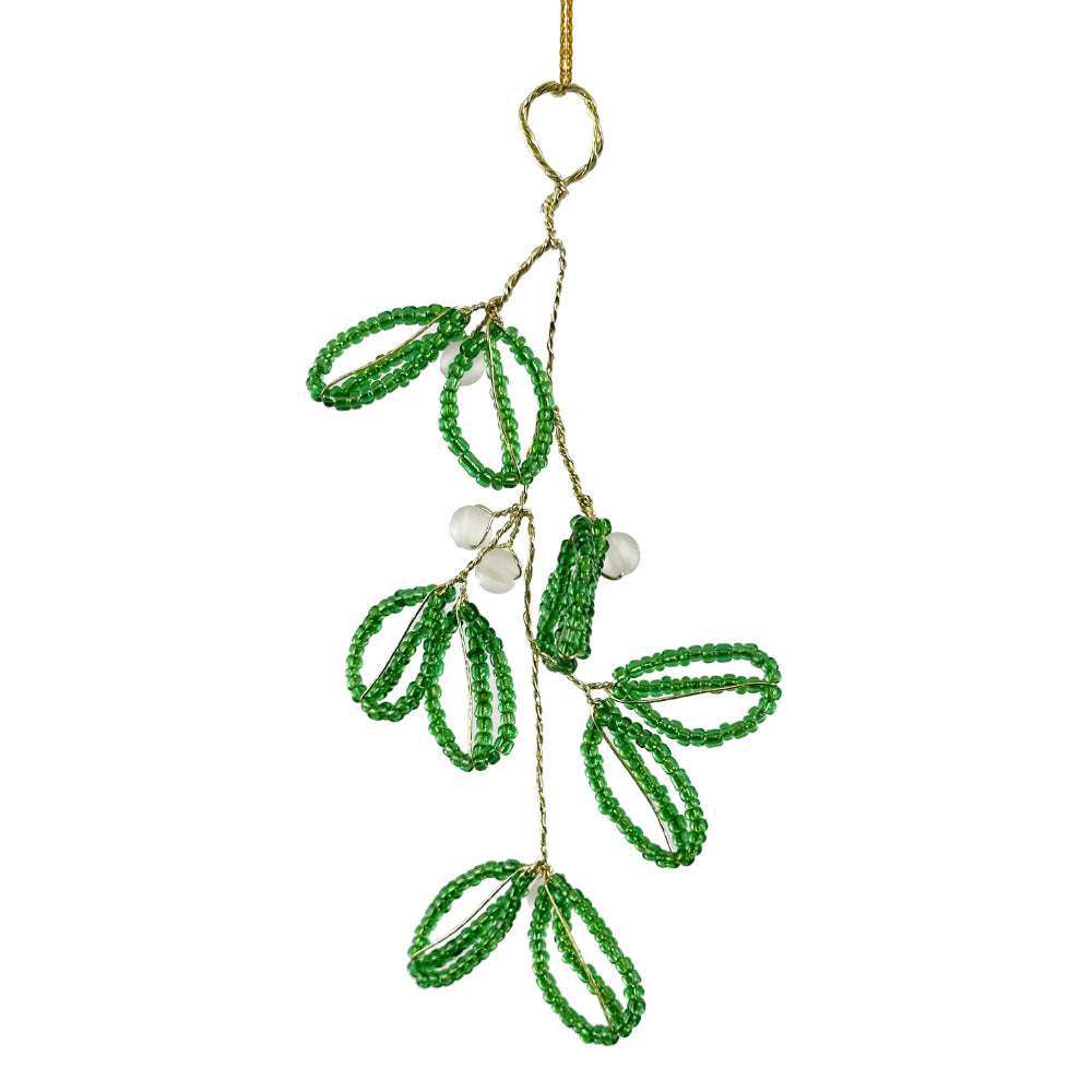 Mistelten ornament med perler grøn 12 cm