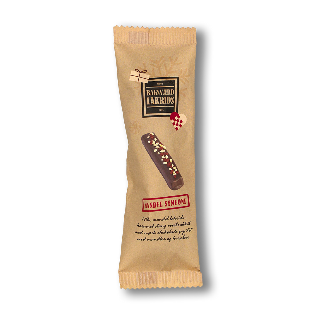 Mandelstang – Lakridskaramel med Mørk Chokolade, Mandler & Kirsebær