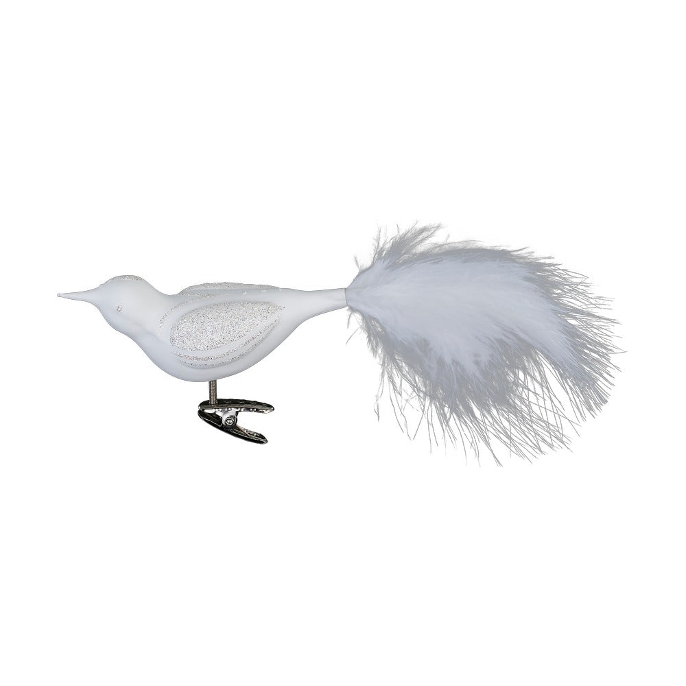Hvid fjerpragt | 12 cm | Glasornament