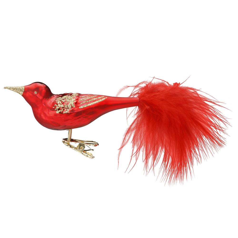 Fugl - Mat rød | 11 cm | Glasornament