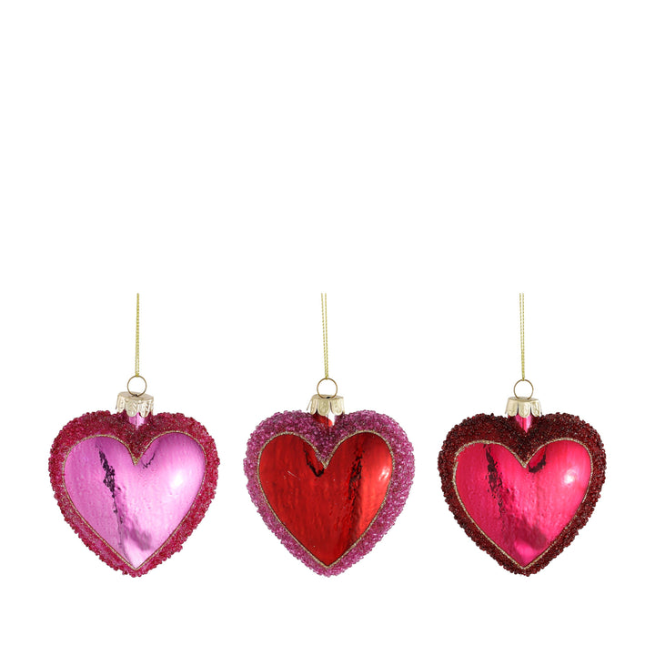 Ornament hjerte rød/fuchsia/rosa