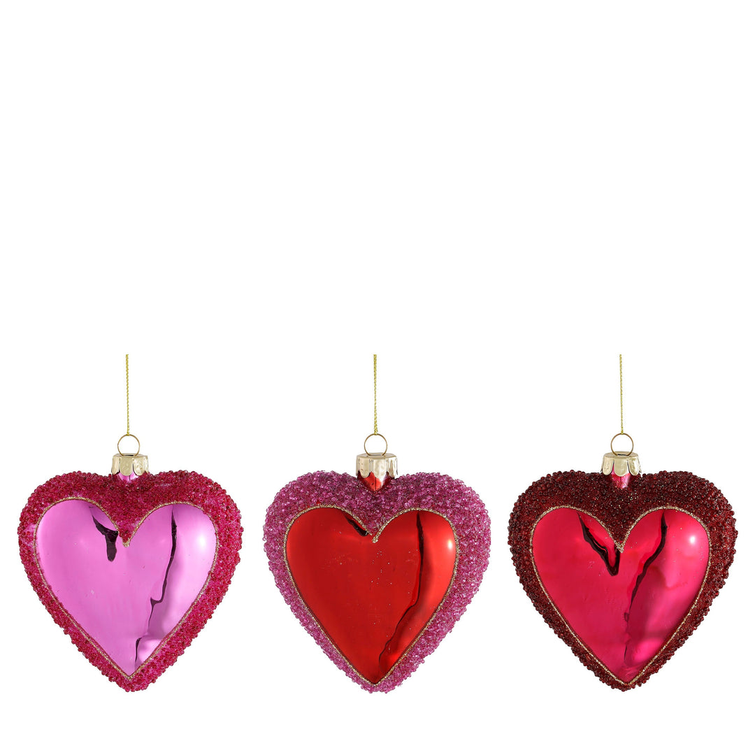 Ornament hjerte rød/fuchsia/rosa