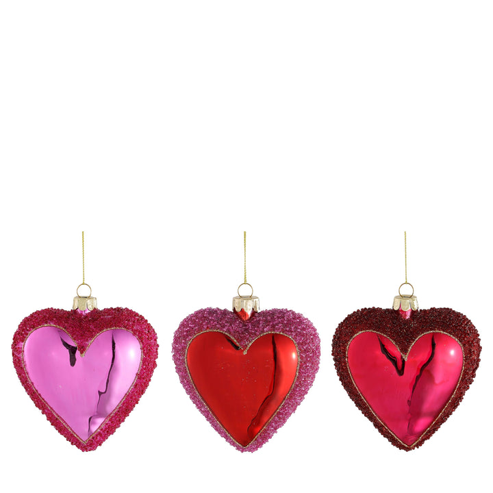 Ornament hjerte rød/fuchsia/rosa