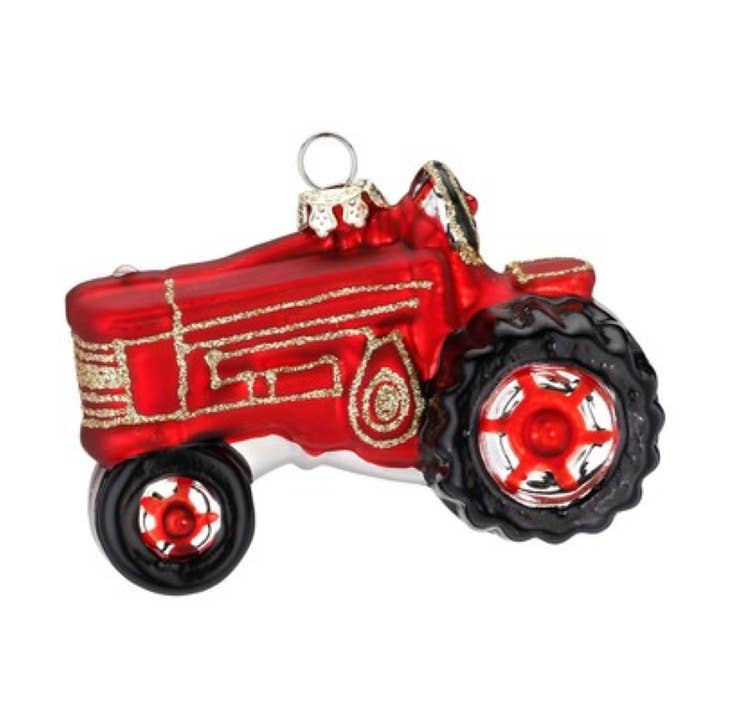 Juleophæng Traktor i glas 9 cm