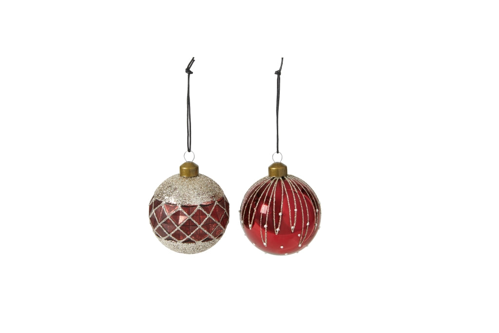 Glass Christmas ball in red &amp; glitter