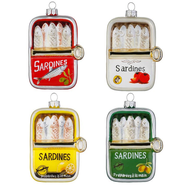 Juleophæng Sardindåse i glas 9 cm