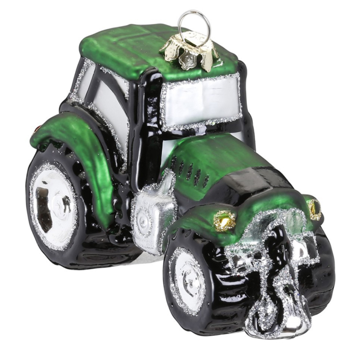 Juleophæng Traktor i glas 9,5 cm