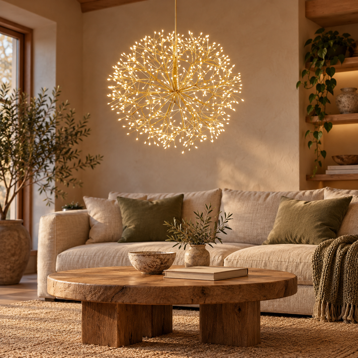 LED-lyskugle, guld, 1200 lys med blink, 60 cm