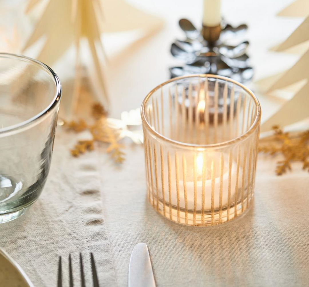 Stage glass for tealights with engraved stripes