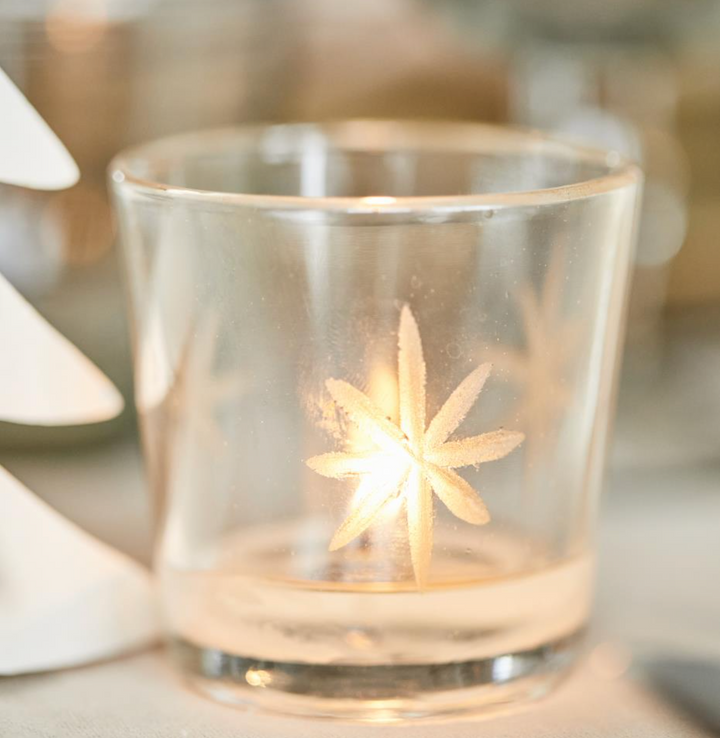 Stage glass for tealights w/engraved stars