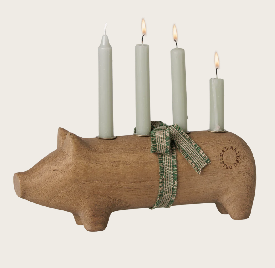 Trælysestage, Gris, Advent Medium - Natur