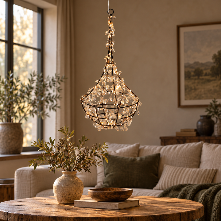 LED-hængekurv, 60 lys, 20 cm