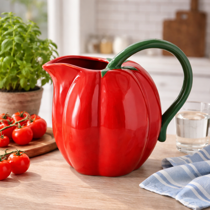 Kande i tomatdesign – rød stentøjskande 1,7 L