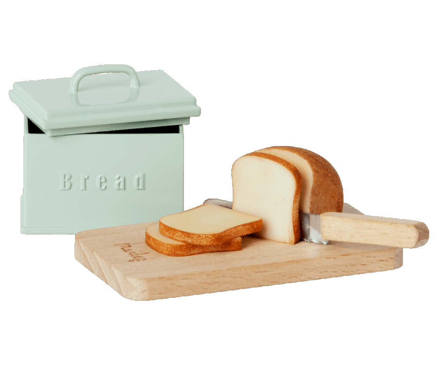 Miniature brødboks med skærebræt og kniv Legetøj Maileg Krusmølle