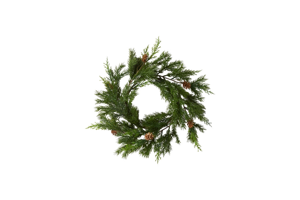 Spruce wreath with plastic cones