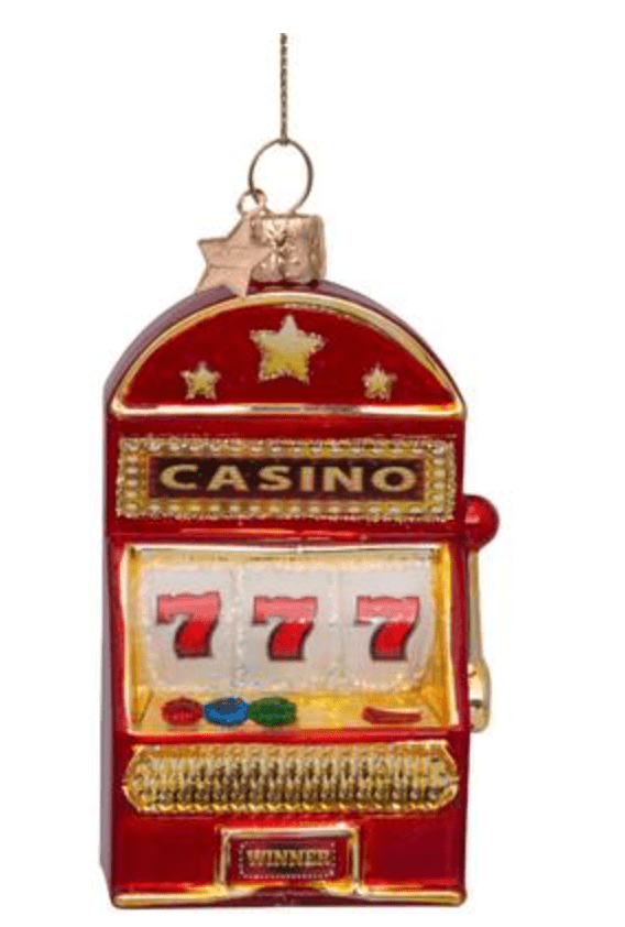 Ornament glass red shiny slot machine H10.5cm Vondels Krusmølle