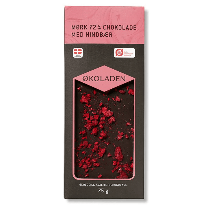 Mørk chokolade med hindbær Chokolade Økoladen Krusmølle